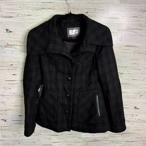 Mackage plaid wool coat  jacket size small black gray leather